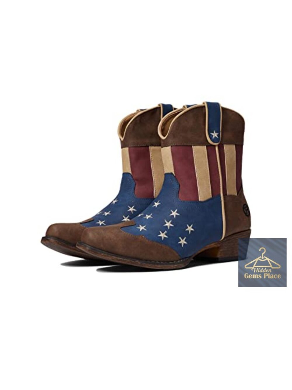 Western Cowgirl Boots Women Snip Toe Ankle Bootie Faux Leather Patriotic